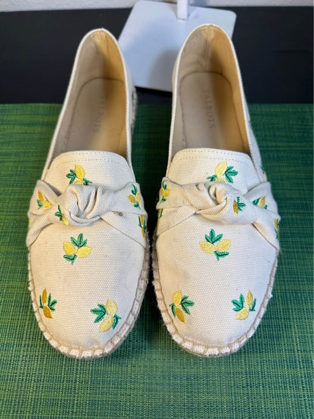 Talbots Izzy Lemon Embroidered Knotted Canvas Espadrille Flats - Size 9